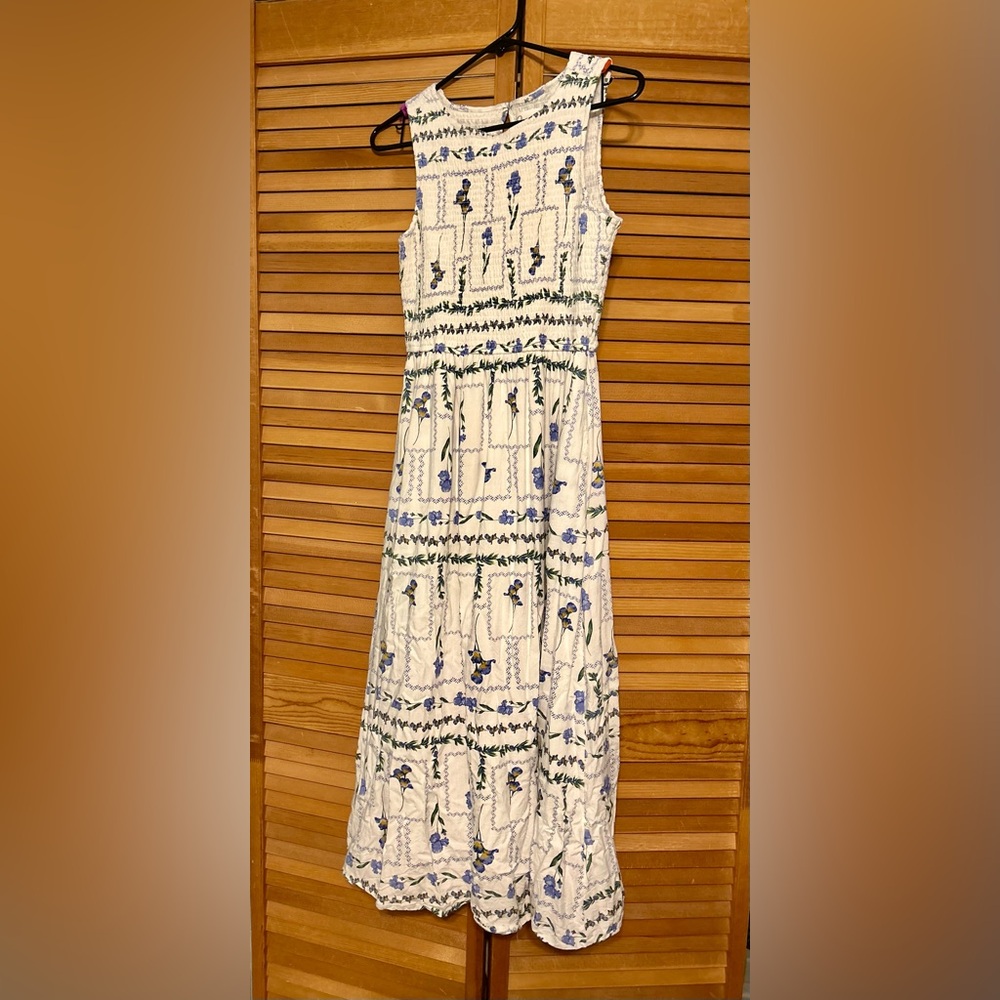 Japna White and Blue Patterned Maxi Dress
